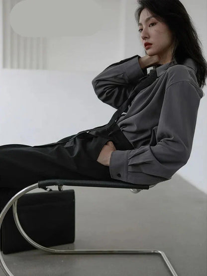 Dames Oversized Hemd Grijs Minimalistisch Model