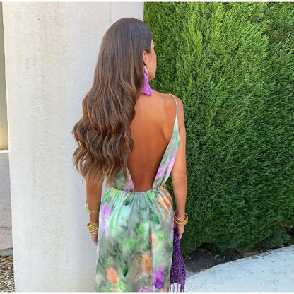 Kleurrijke Maxi Jurk met Halo Dye Print en Sjaal