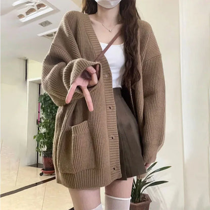Dames Oversized Trui Cardigan Wit V-Hals