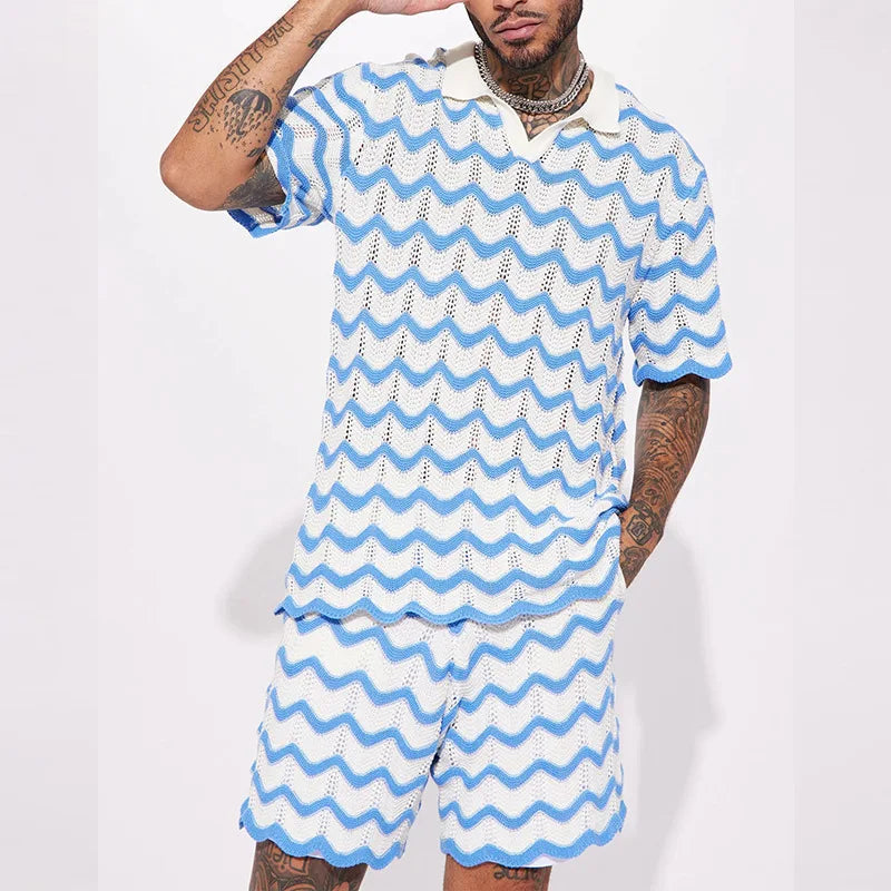 Heren Zomer Set Gebreid met Zigzag Patroon