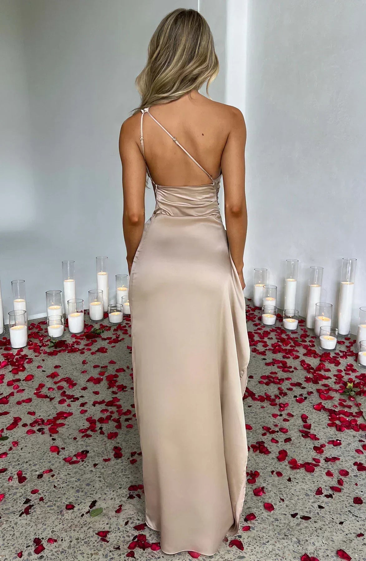 Dames Maxi Avondjurk Satijn One-Shoulder Hoge Split