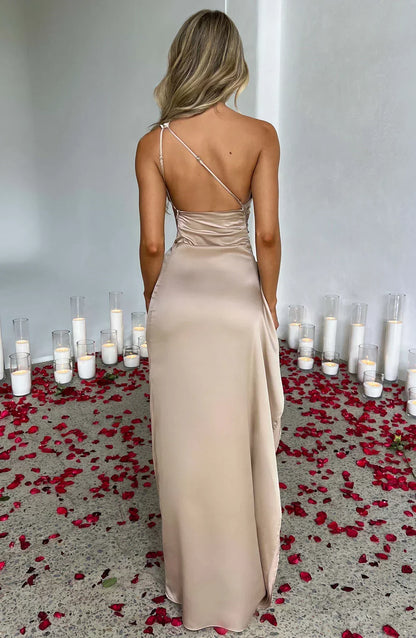 Dames Maxi Avondjurk Satijn One-Shoulder Hoge Split