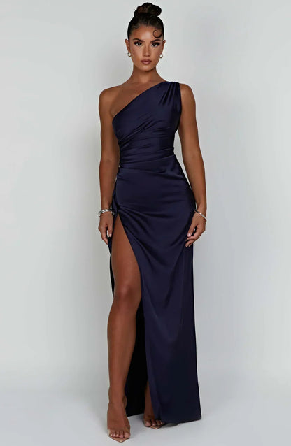 Dames Maxi Avondjurk Satijn One-Shoulder Hoge Split