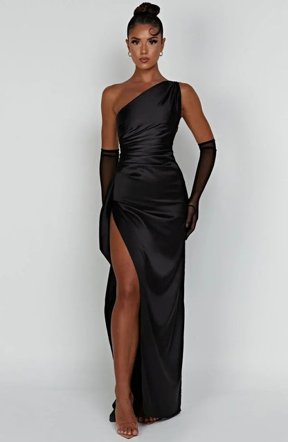 Dames Maxi Avondjurk Satijn One-Shoulder Hoge Split