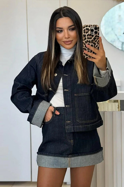 Dames Jeans Set - Cropjasje en High Waist Minirok - StudioMarella