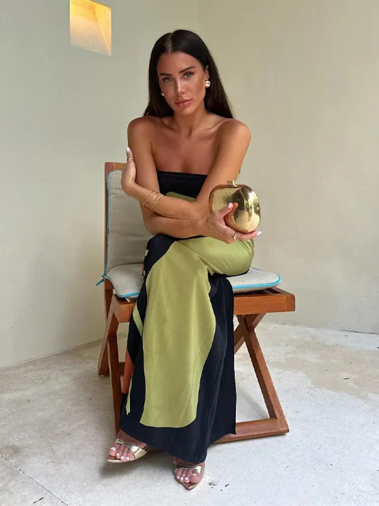 Strapless Maxi Jurk met Bloemenprint Luxe Stof