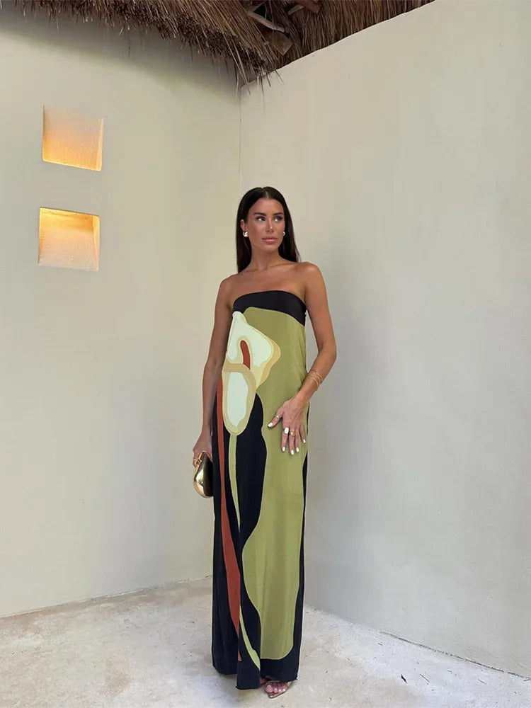 Strapless Maxi Jurk met Bloemenprint Luxe Stof - StudioMarella