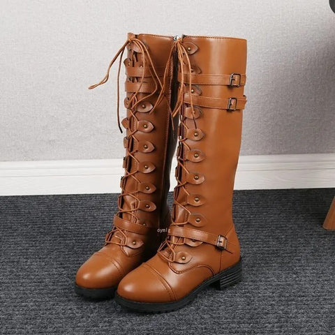 Dameslaarzen Retro Stijl Gesp en Veters Comfortabel