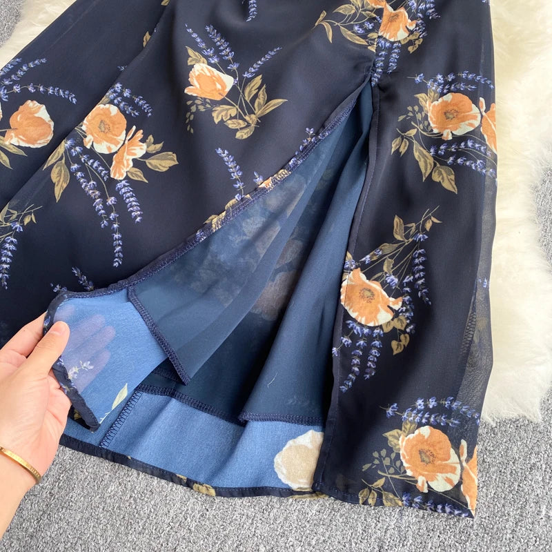 Zomerjurk Bloemenprint Chiffon Vrouwelijk Feestelijke Jurk