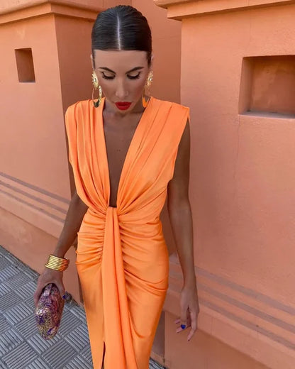 Dames Vloerlange Jurk Plissé Elegant - StudioMarella