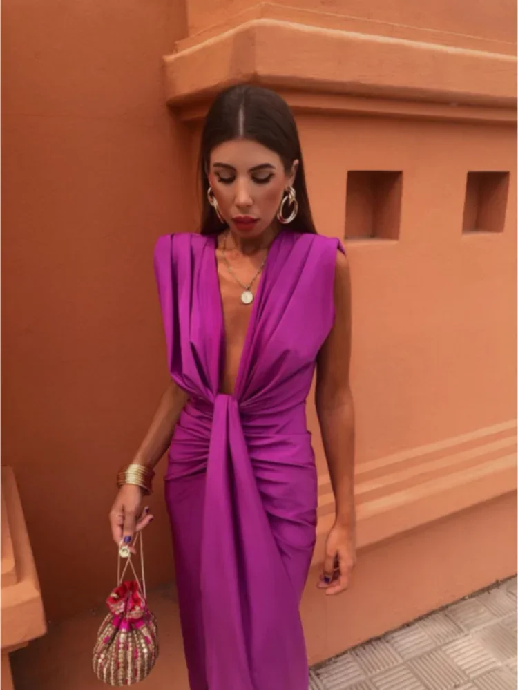Dames Vloerlange Jurk Plissé Elegant