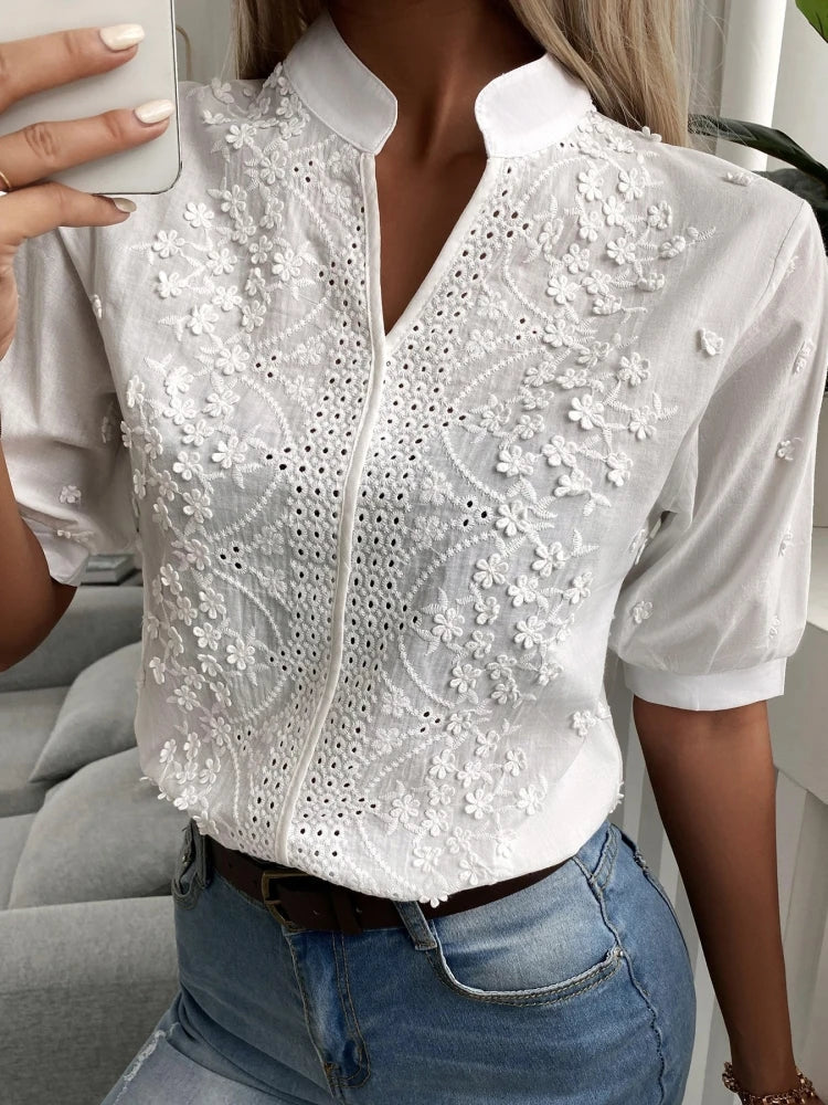 Dames Blouse Broderie Elegante Pasvorm - StudioMarella