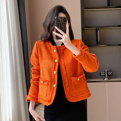 Dames Jas Oranje Tweed Enkelrijgesloten - StudioMarella
