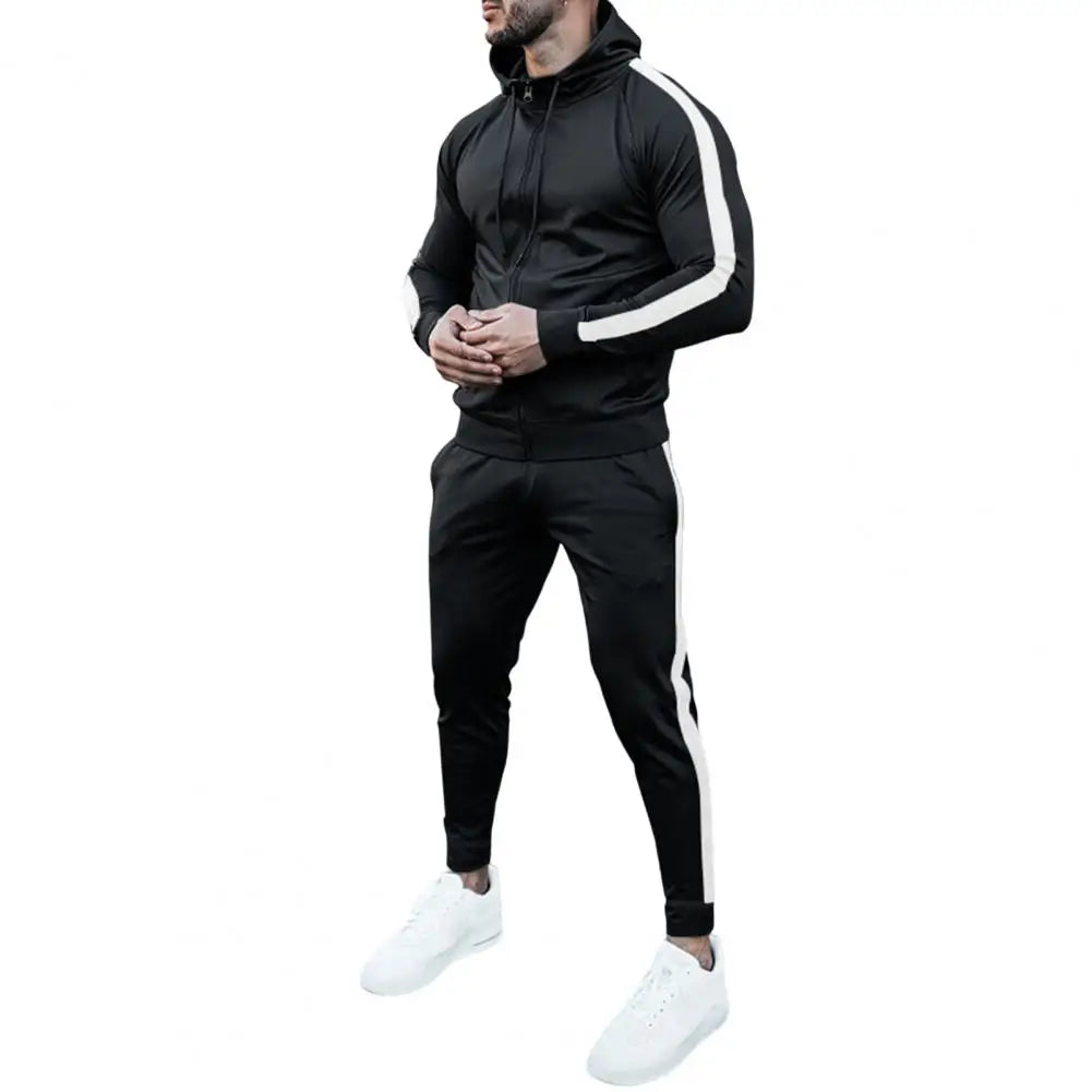 Herentrainingspak Capuchon Witte Strepen Sportief Design