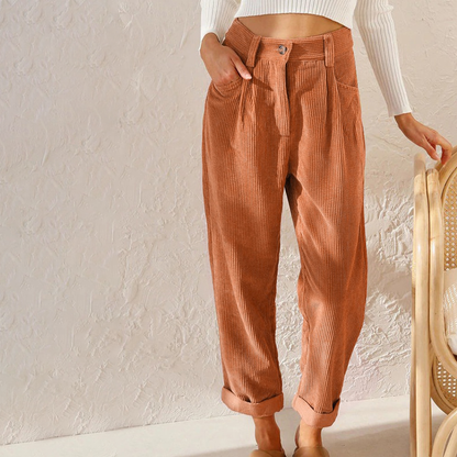Damesbroek Hoge Taille Corduroy met Opgerolde Pijpen - StudioMarella