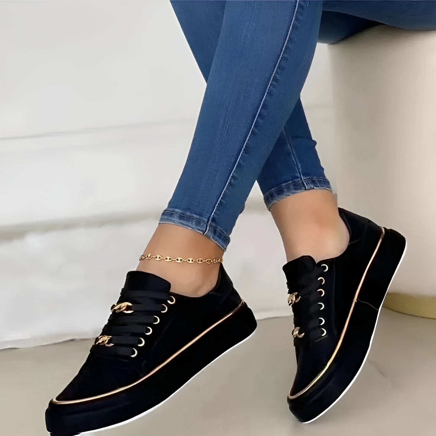 Dames Sneakers met Ketting en Platform Zool – Casual Dagelijkse Schoenen