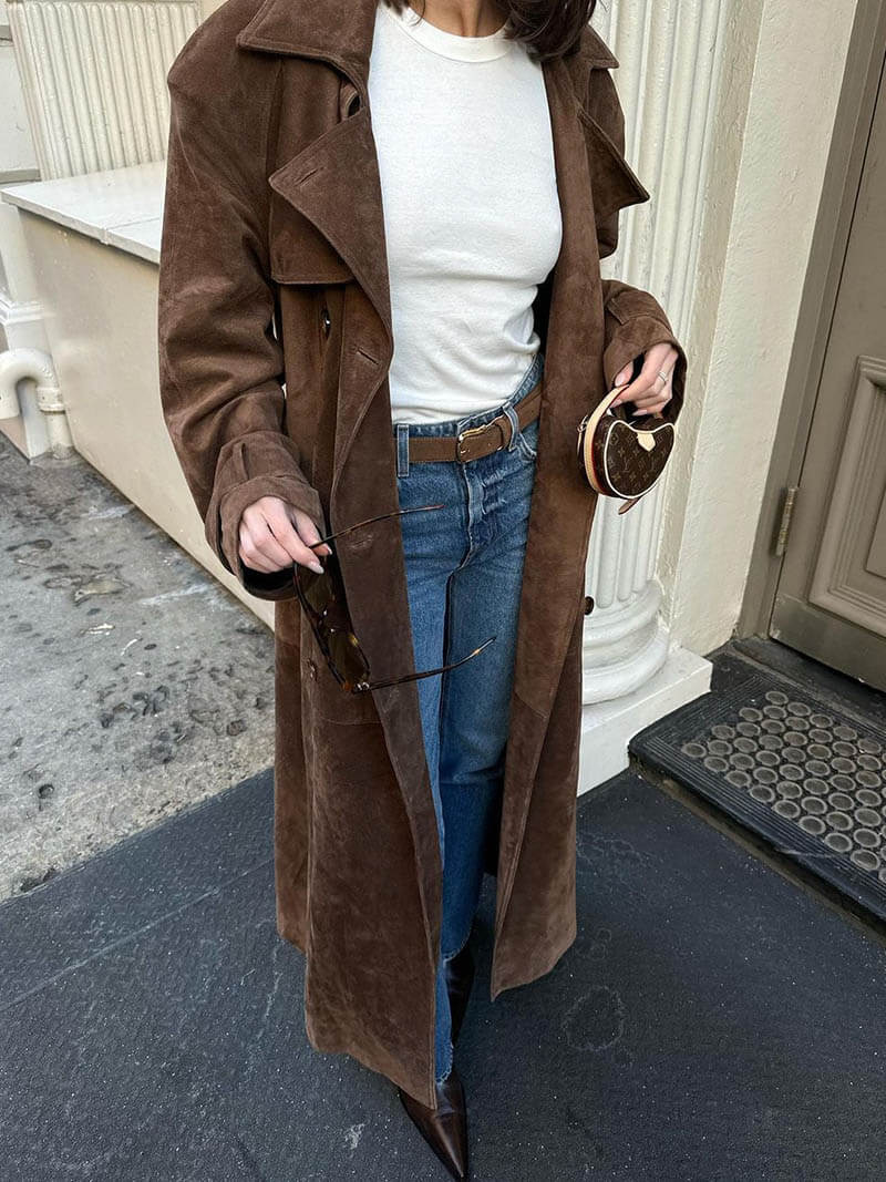 Dames Trenchcoat Suède Lange Jas met Ceintuur - StudioMarella
