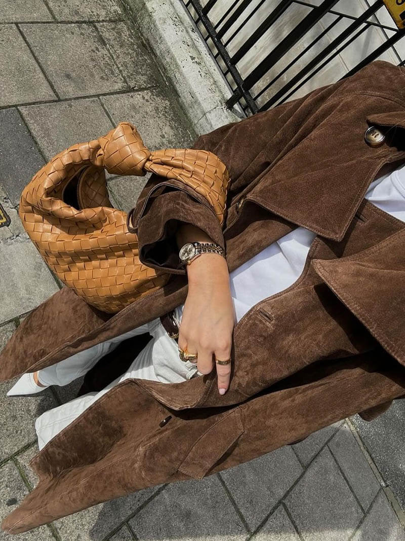 Dames Trenchcoat Suède Lange Jas met Ceintuur
