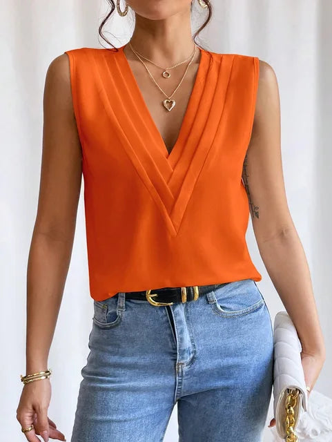 Mouwloze Blouse V-hals Zomerjurk voor Vrouw