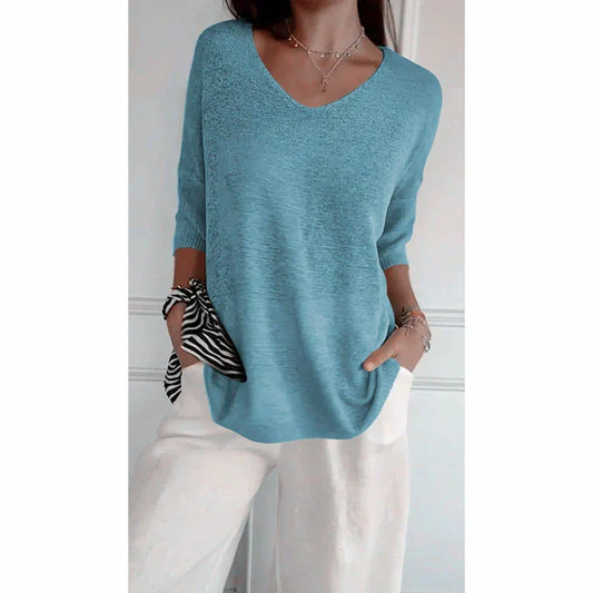Gebreide Top V-hals Dames Kleding Zachte Stof - StudioMarella