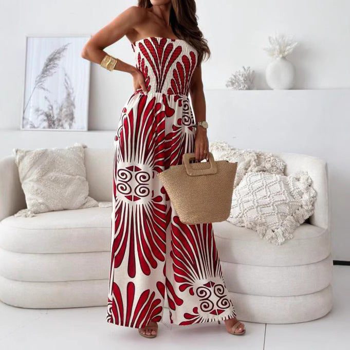 Jumpsuit Zonder Schouderbanden Wijde Pijpen Elegante Jurk