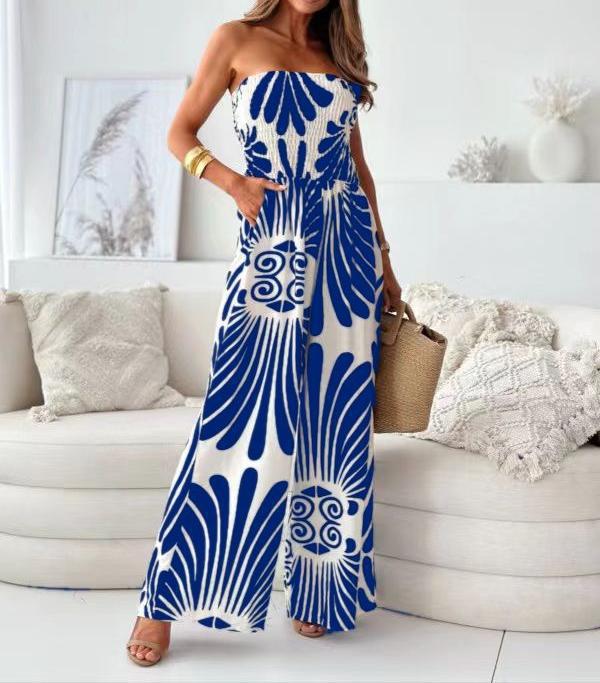 Jumpsuit Zonder Schouderbanden Wijde Pijpen Elegante Jurk