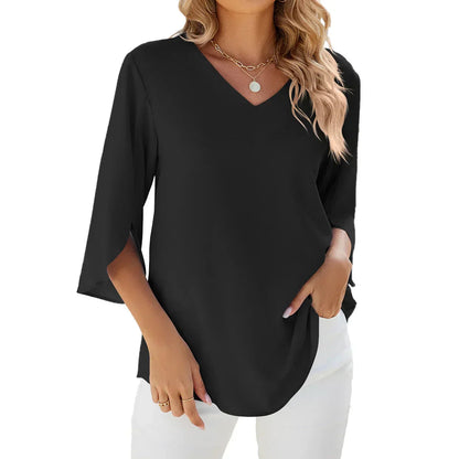 Vrouwelijke Zomerblouse Elegante V-hals