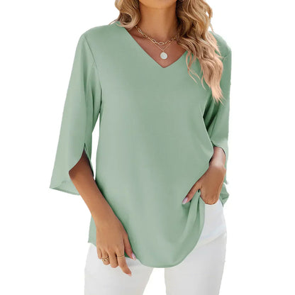 Vrouwelijke Zomerblouse Elegante V-hals