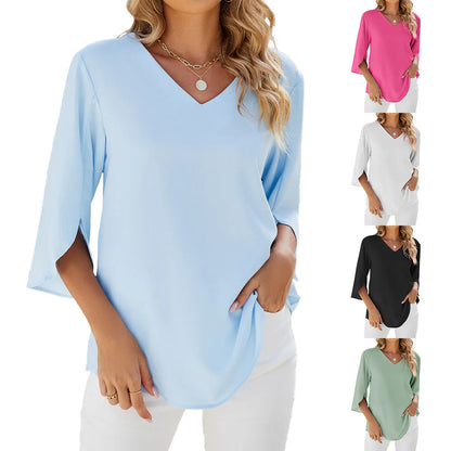 Vrouwelijke Zomerblouse Elegante V-hals