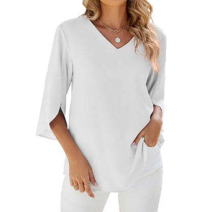 Vrouwelijke Zomerblouse Elegante V-hals