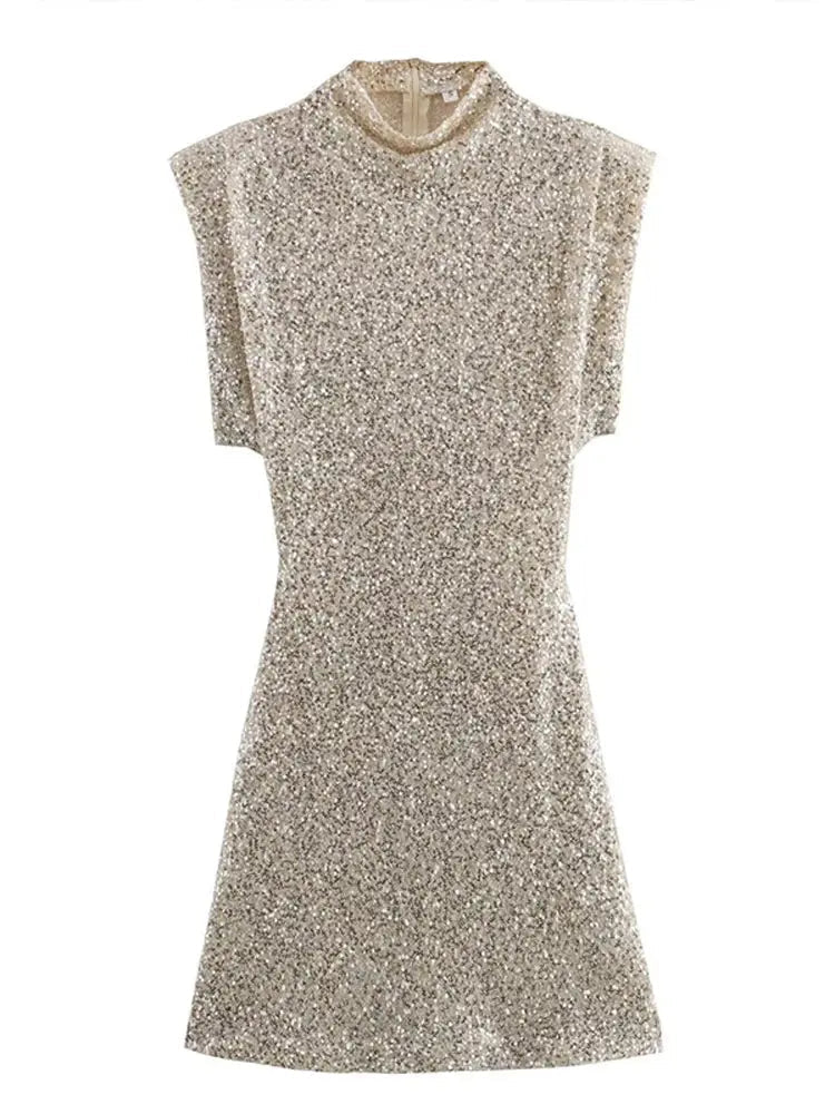Glitter Jurk Mini Zonder Mouwen Feestelijke Outfit