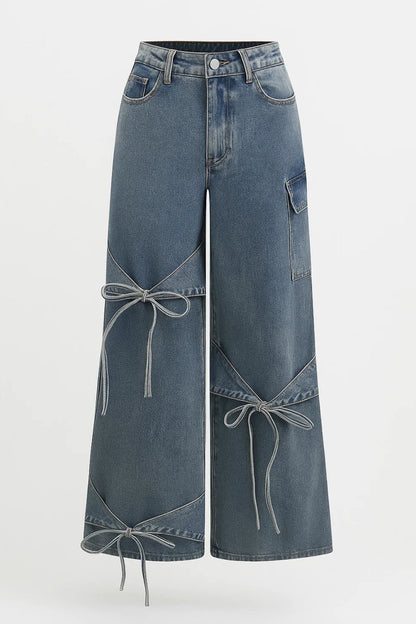 Straight Fit Jeans met Strikdetails en Speels Ontwerp - StudioMarella