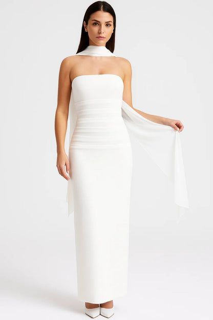 Elegante Maxi Jurk Dames Strapless met Sjaal Detail - StudioMarella