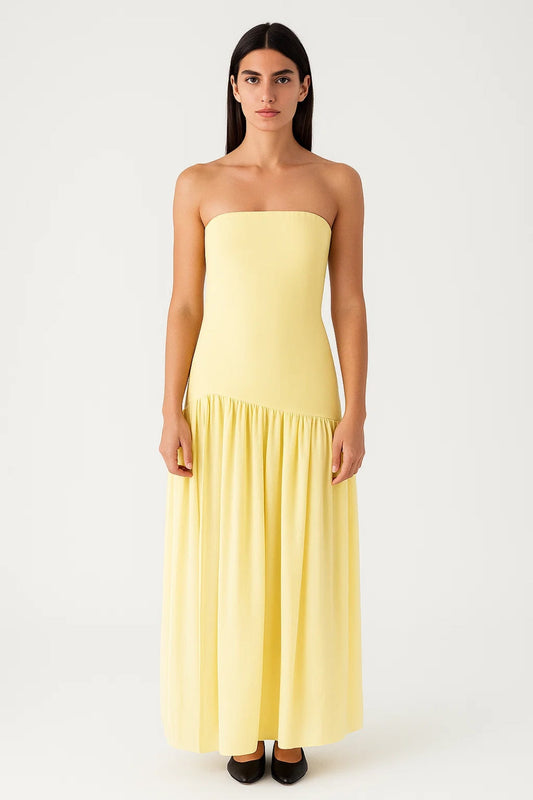Zomerjurk Dames Strapless Plissé Rok Maxi Zwart Wit - StudioMarella