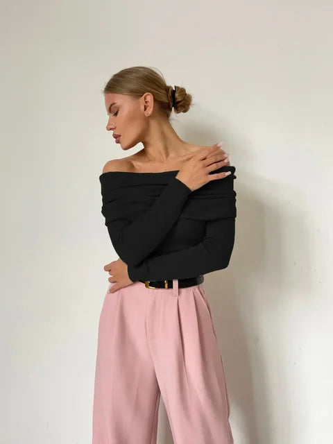 Vrouwelijke Off-Shoulder Top Lange Mouw Elegante Stijl - StudioMarella
