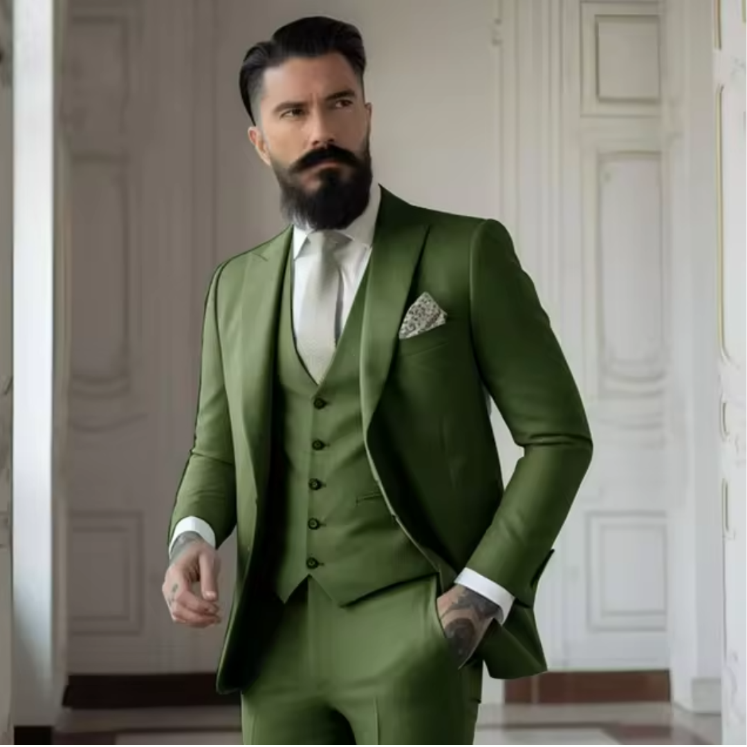 Sali Groene Heren Bruiloftspak 3-Delig Elegant