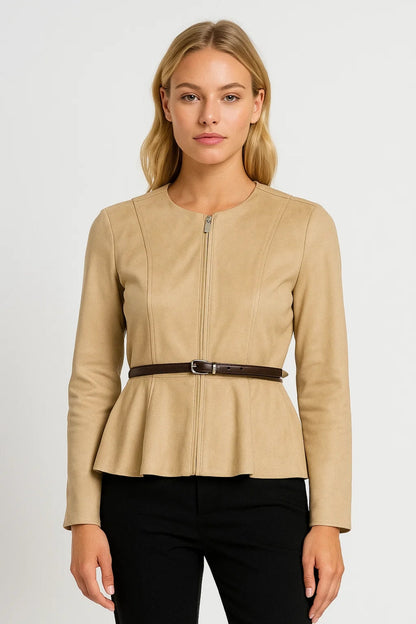 Dames Blazer Getailleerd met Ceintuur en Peplum Detail Elegant
