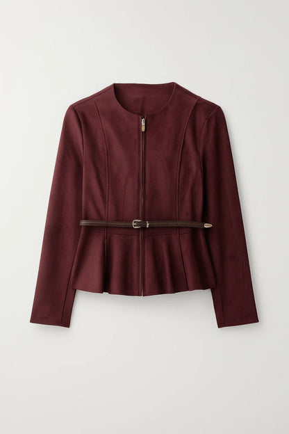 Dames Blazer Getailleerd met Ceintuur en Peplum Detail Elegant