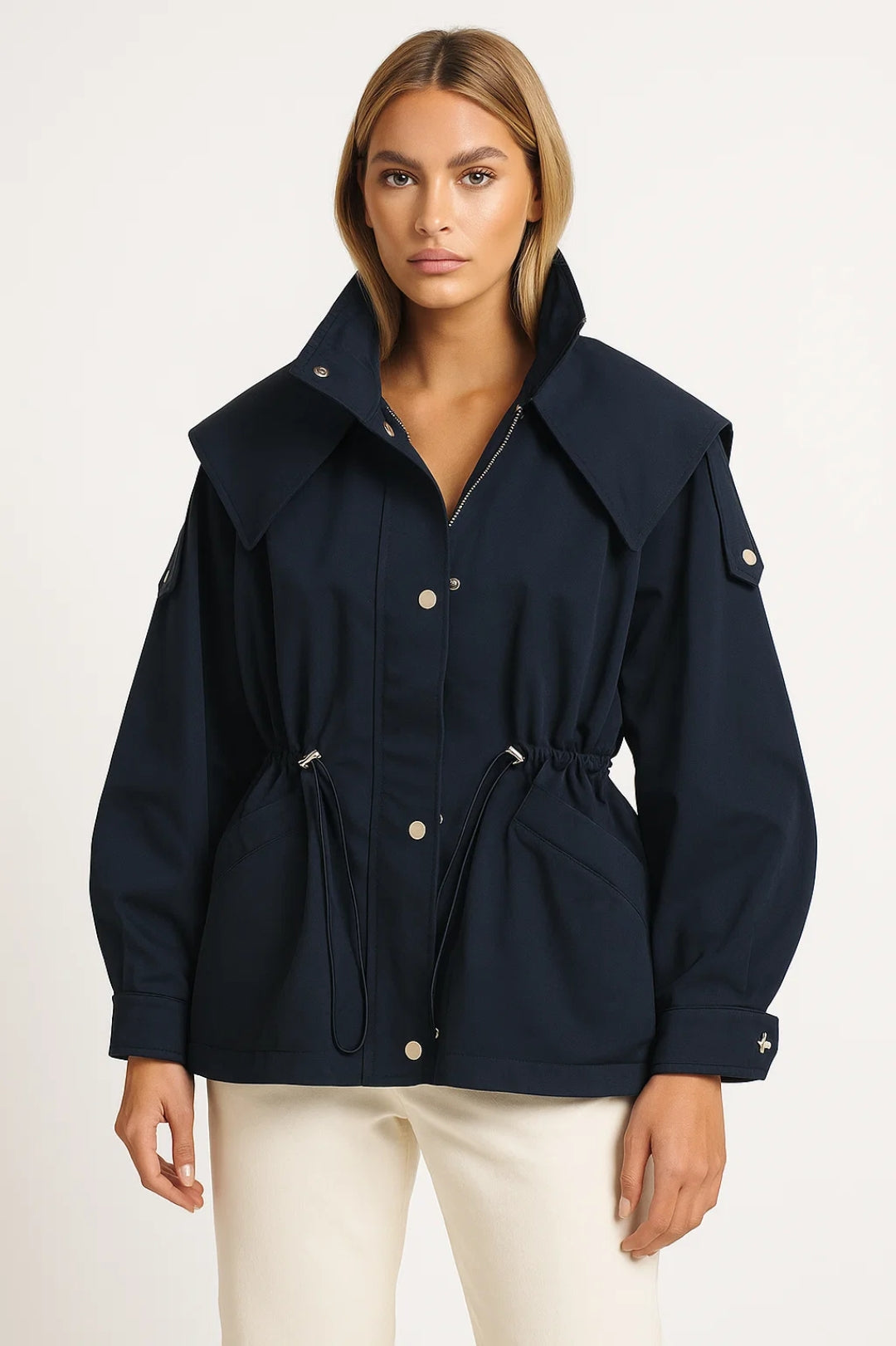 Damesjas Oversized Met Trekkoord en Opstaande Kraag Casual