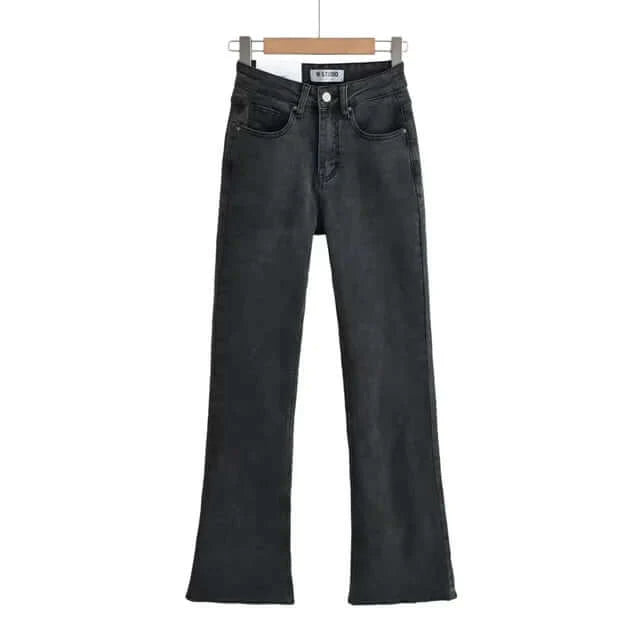 Dames Hoge Taille Flared Jeans met Franjes