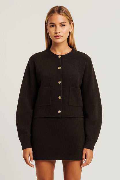 Dames Set Cropped Cardigan met Gouden Knopen Mini Rok Chique - StudioMarella