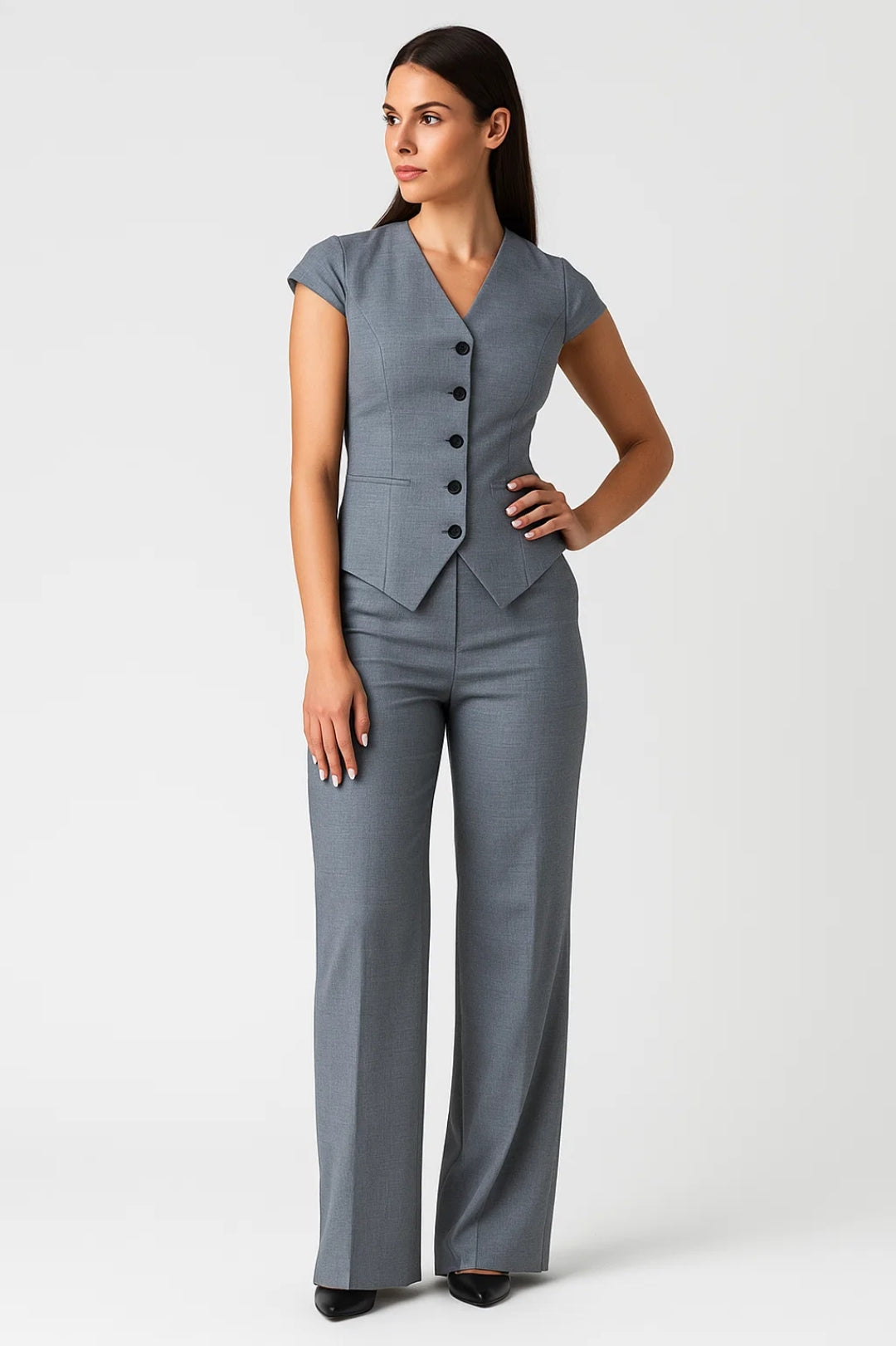 Dames Set - Getailleerd Vest en Pantalon met V-hals Chique - StudioMarella