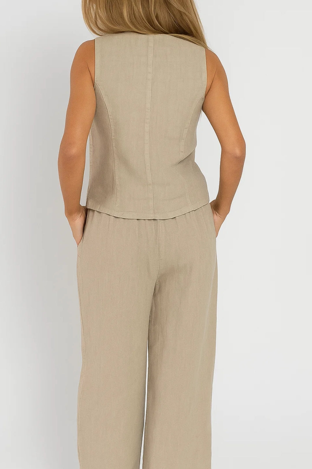 Dames Gilet Set met Wijde Broek en V-Hals Casual