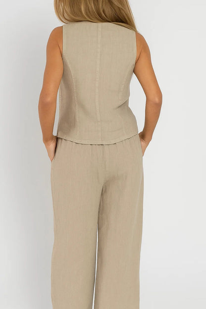 Dames Gilet Set met Wijde Broek en V-Hals Casual