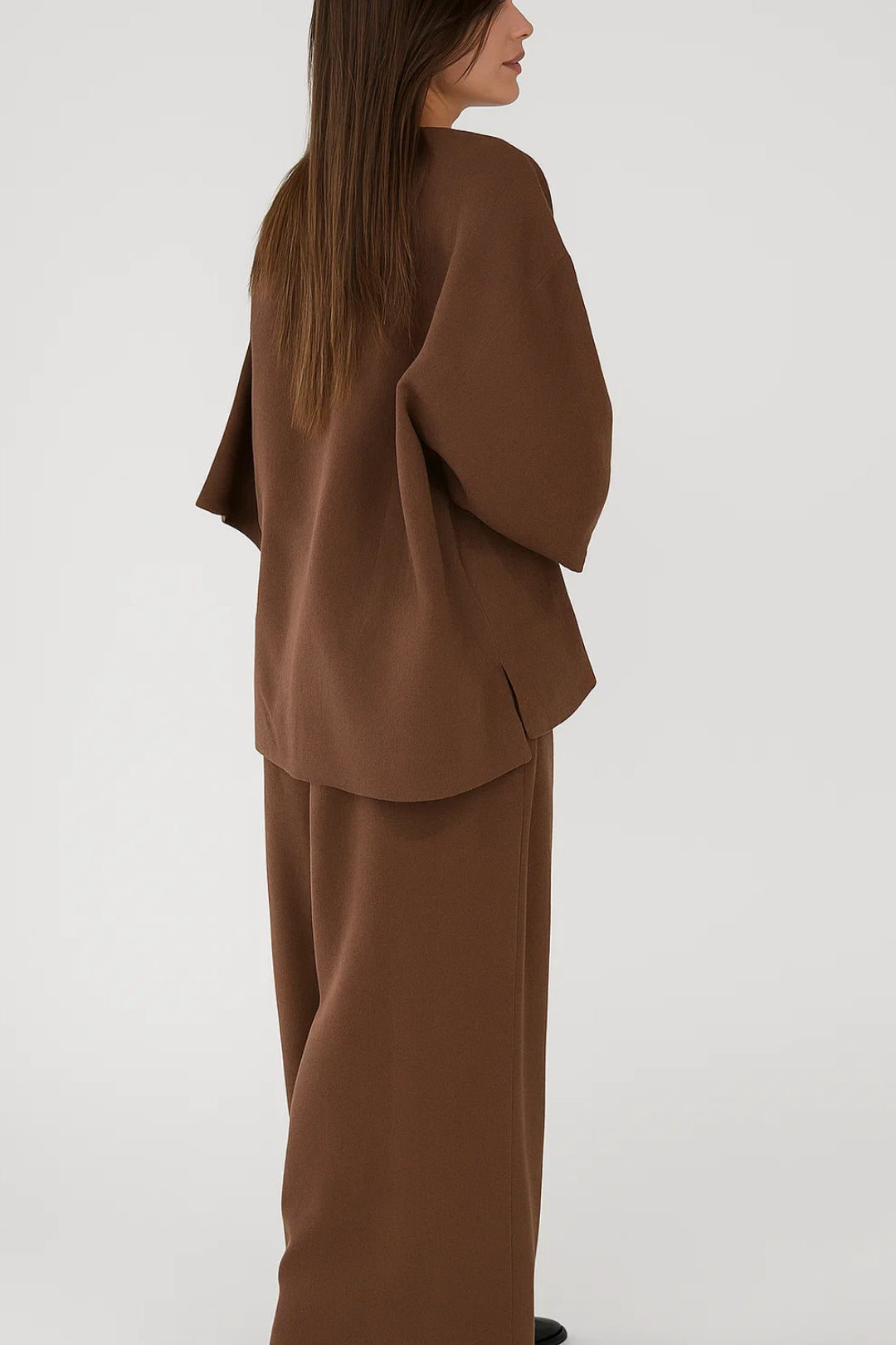 Dames Blazer Set met Wijde Broek en V-hals Elegant