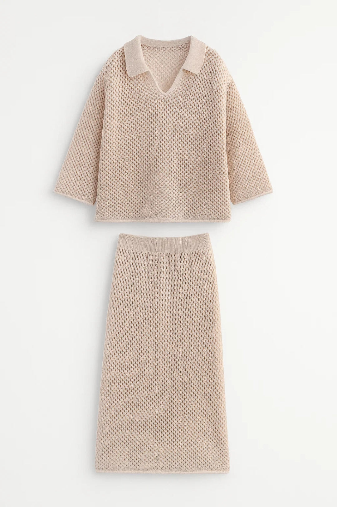Gehaakte Set: Top met Kraag en Rok Licht en Comfortabel