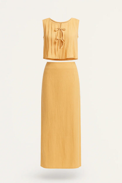 Dames Set: Crop Top met Midi Rok en Strik Detail Zomer Collectie