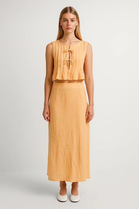 Dames Set: Crop Top met Midi Rok en Strik Detail Zomer Collectie - StudioMarella