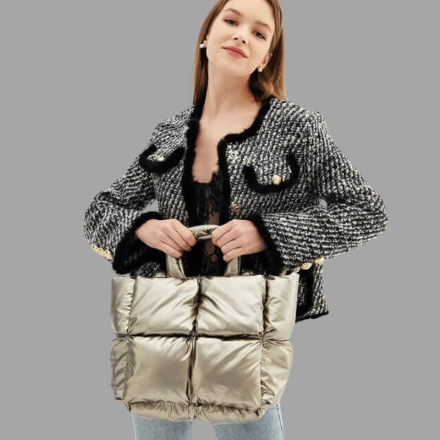 Puffer Draagtas Metallic met Ruches en Crossbodyband - StudioMarella