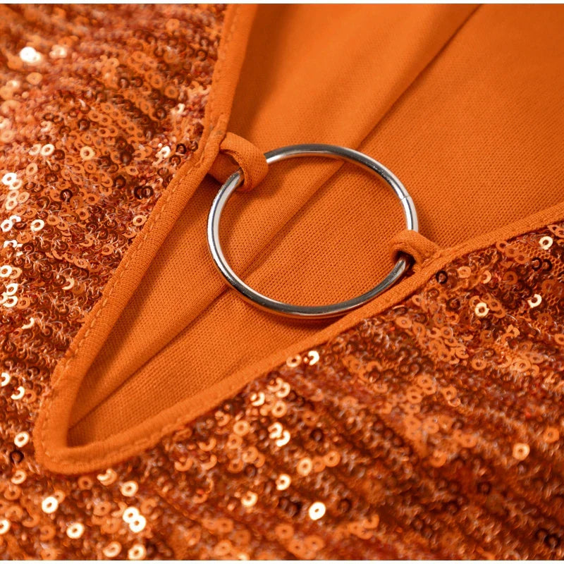 Glitter Jurk Mini V-hals Wijde Mouwen Feestelijke Jurk